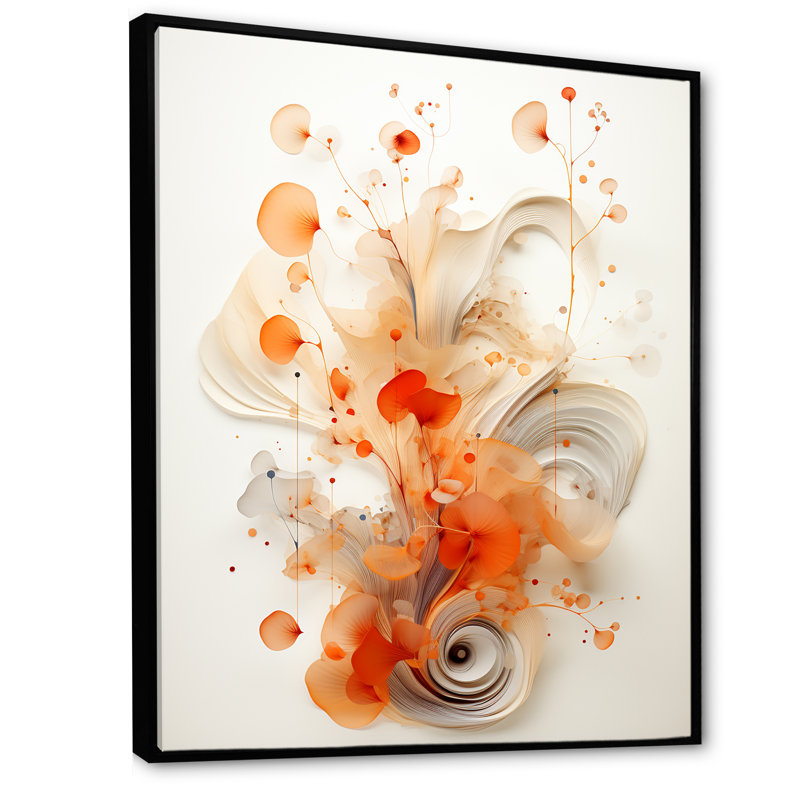 Orange symétrique en spirale IV - art mural géométrique, Cadre flottant noir, H 44 po x l 34 po x P 1,5 po