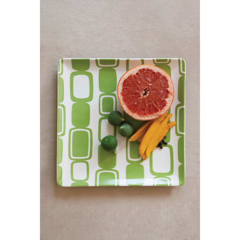 Stoneware Plate With Rectangle Pattern