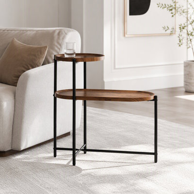 Table basse ronde et ovale à 2 niveaux avec structure métallique robuste et surface résistante aux égratignures