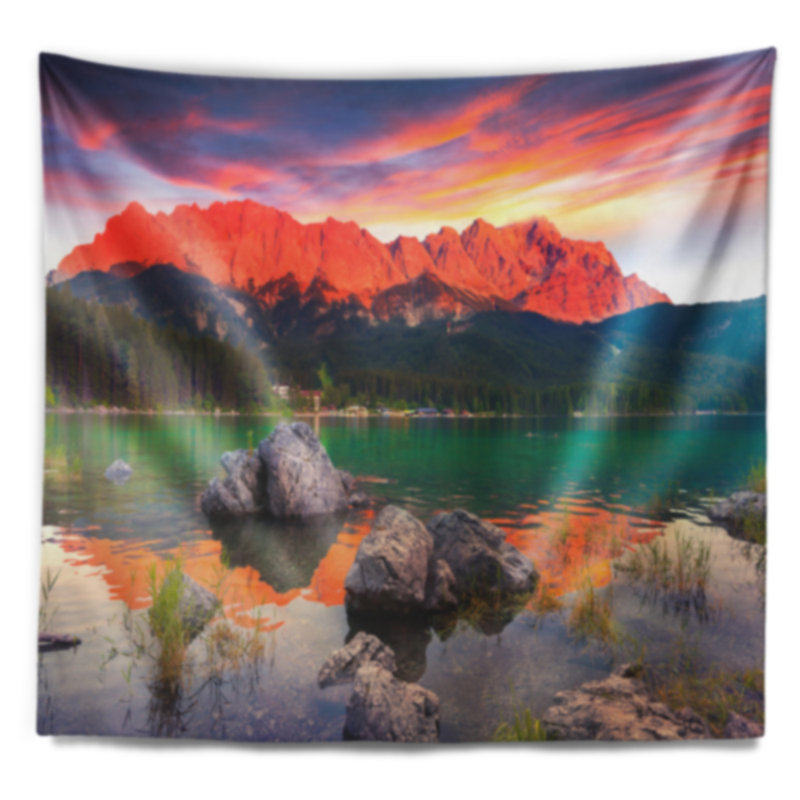 Tapisserie coucher de soleil sur le lac Schafer, H 50 po x l 60 po