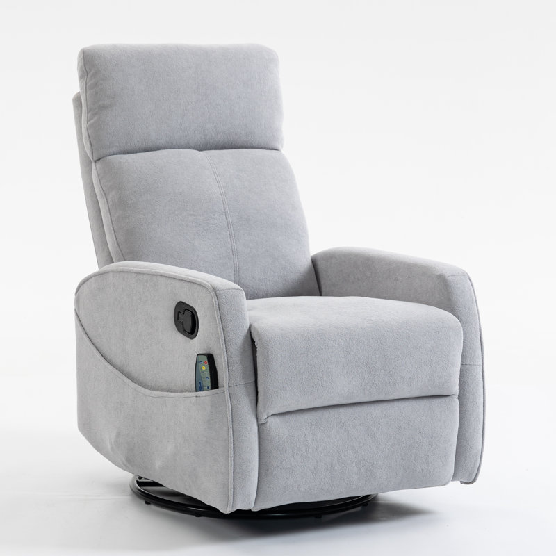 25.8" Wide Swivel Rocker Manual Recliner With Heat And Massage, Gray Microfiber/Microsuede
