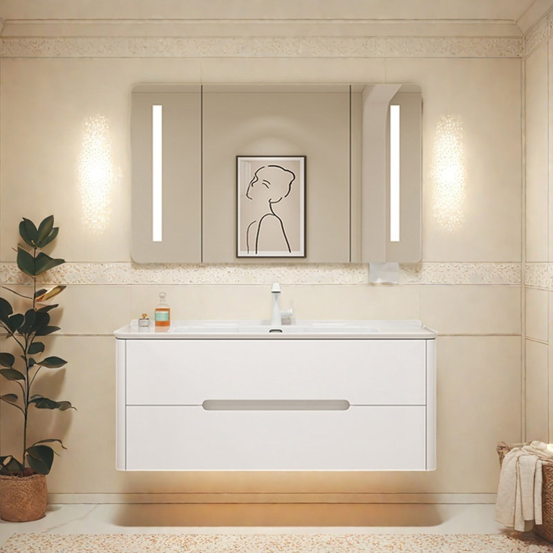 Creamy style modern simple bathroom cabinet