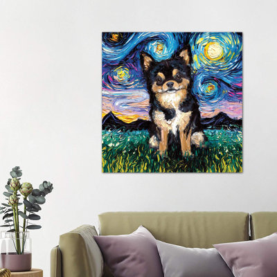 Black And Tan Chihuahua Night by Aja Trier - Wrapped Canvas Painting