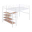 Lit mezzanine en métal avec bureau et échelle de rangement latérale, blanc