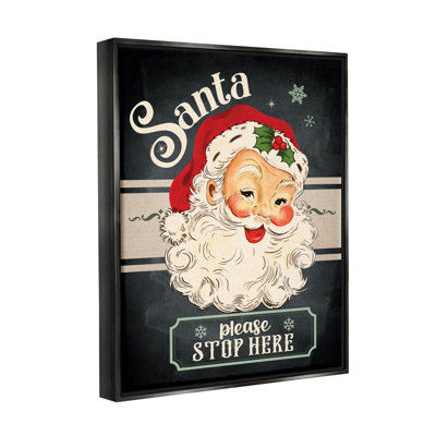 Père Noël, arrêtez-vous ici, souriant par Jo Moulton - cadre flottant, impression sur toile