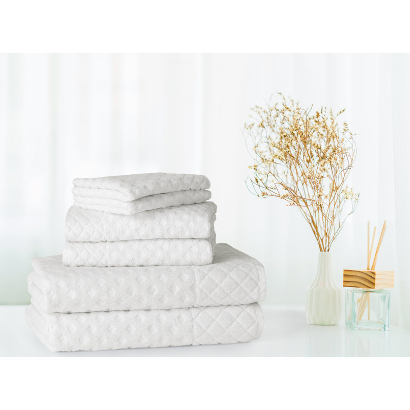  Ensemble de serviettes 6 pièces en jacquard tissé, Blanc