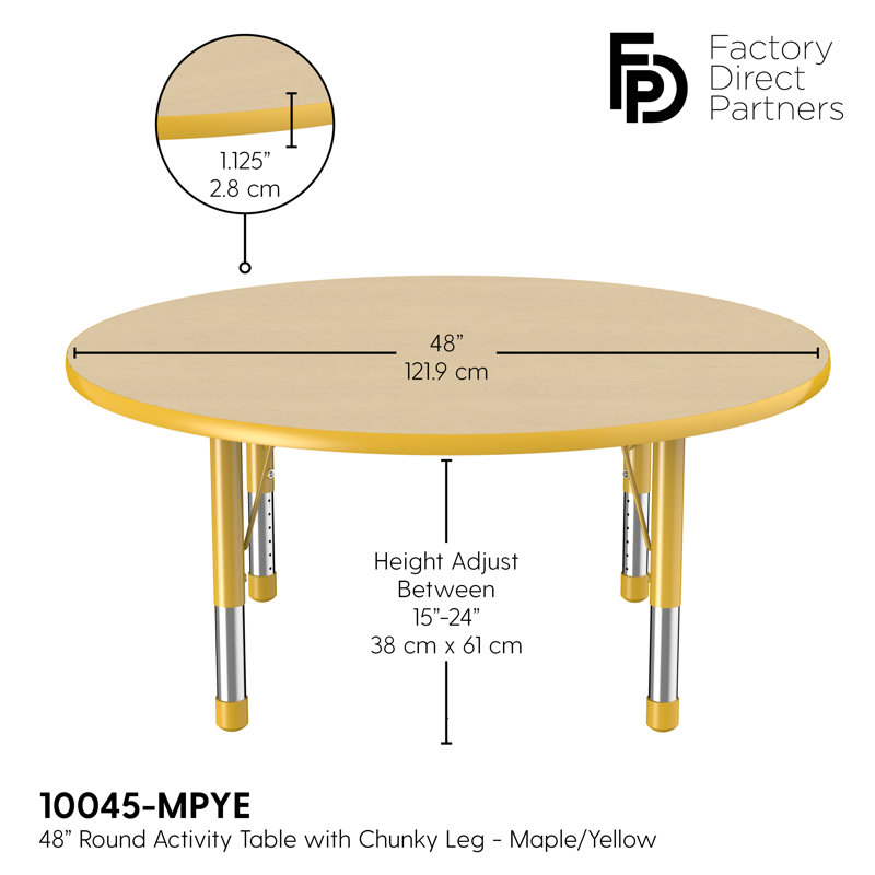 Table ronde à hauteur réglable, 48", Érable / jaune, Épais