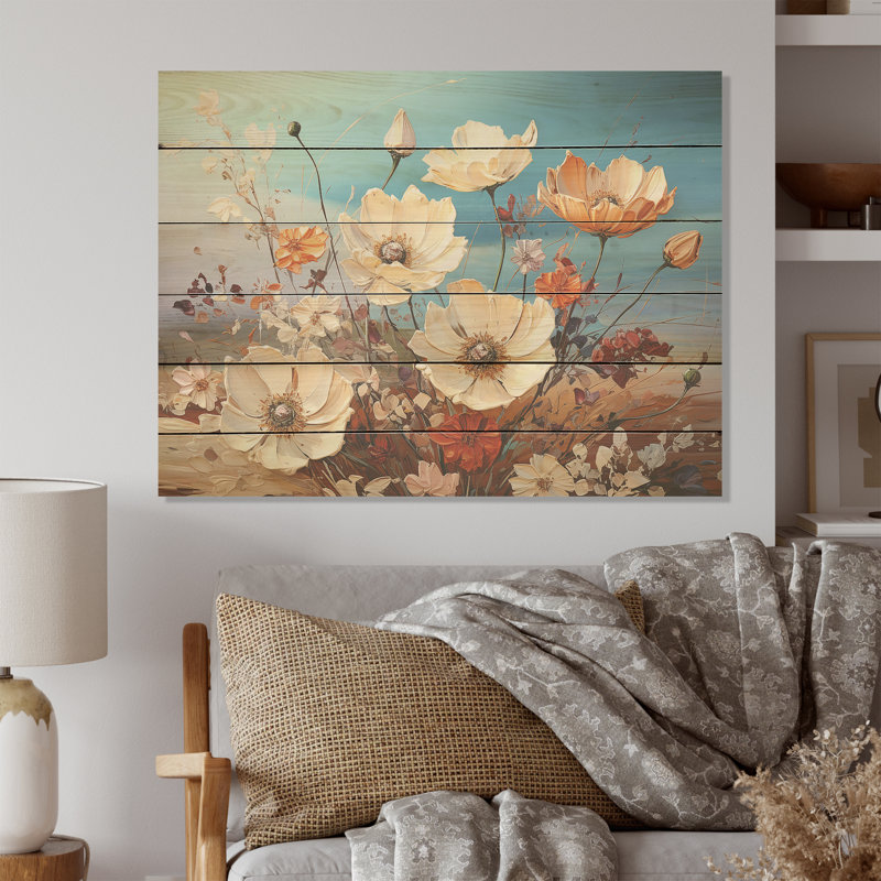 Wildflowers Farmhouse Charm - Art mural en bois sur un bois de pin naturel, H 30 po x l 40 po