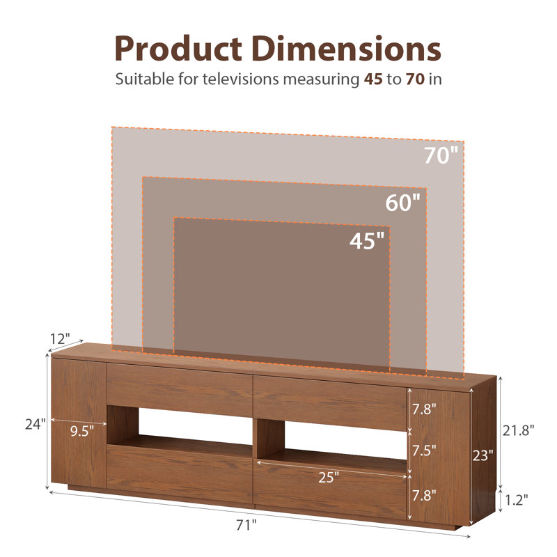 Adda 71" TV Stand Media Console with Multi Storage Drawers & Open Cubbies for 45-70 Inch TVs, Brown