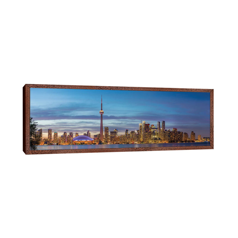 Skylines and CN Tower from Toronto Island Park, Toronto, Ontario, Canada 1 Piece Floater Frame Panoramic Wall Art on Canvas
