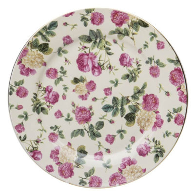 Grace Tea Ware Rose Bouquet Cream Chintz Dessert Plates, Set of 4