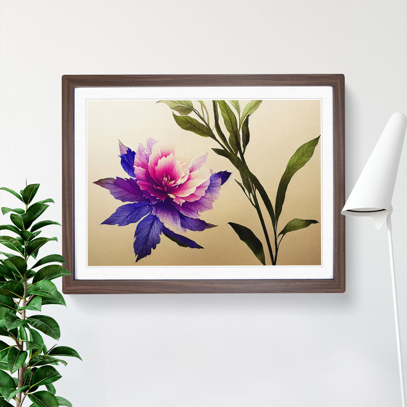 Enigmatic Watercolour Flowers - Single Picture Frame Print, 46cm H x 64cm W x 2cm D, Walnut Framed