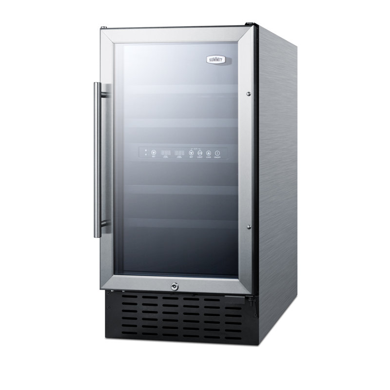 Summit Appliance Dual Zone 17.75'' 28 Bottle Wine Refrigerator with Reversible Door, Stainless Steel