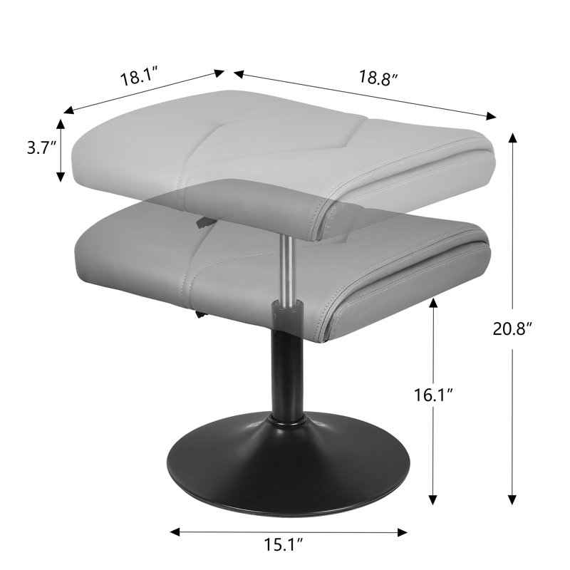 Tabouret de repose-pieds rembourré à hauteur ajustable, tabouret pivotant en cuir de polyuréthane, tabouret de meuble-lavabo sous le bureau et le repose-pieds pour bureau, salon et meuble-lavabo
