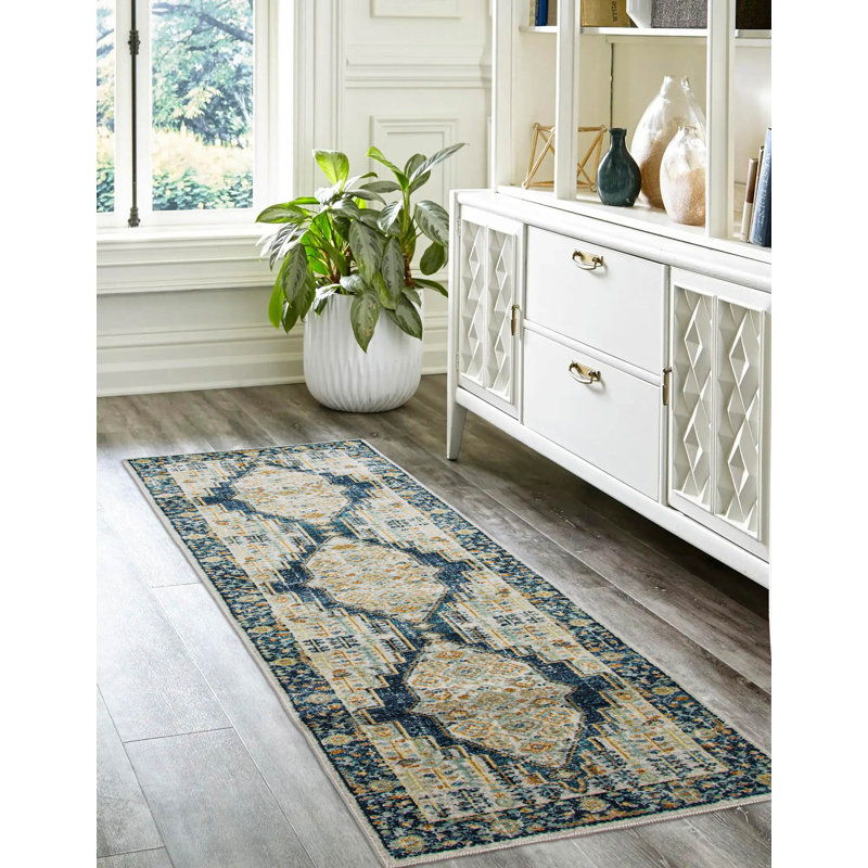 Tapis bleu marine Kinsley, Tapis de couloir 2 pi 7 po x 8 pi