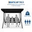 Balancelle d'extérieur 3 places pour patio - Auvent réglable, Textilene respirant, Coussins épais, Structure en acier durable, Banc oscillant pour jardin, cour, bord de piscine, noir - 3
