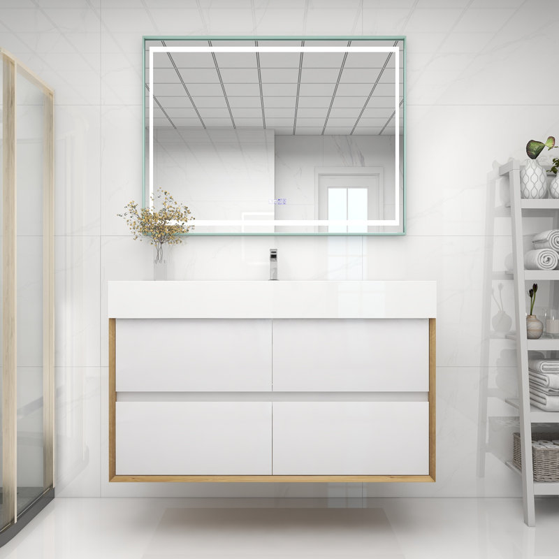 Meuble-lavabo mural simple 48 po, Blanc lustré