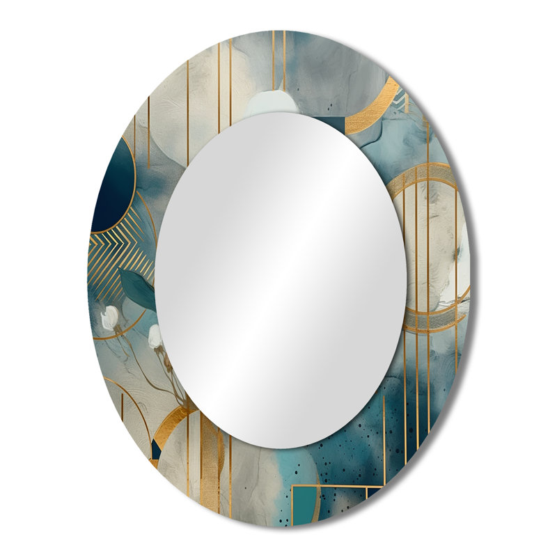 Miroir mural doré bleu à motif floral III - bleu sarcelle, 43 po x 33 po
