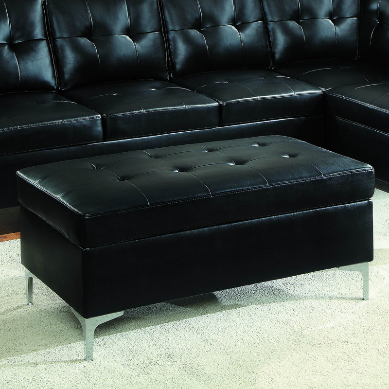 Spuyten Faux Leather Ottoman, Black Faux Leather