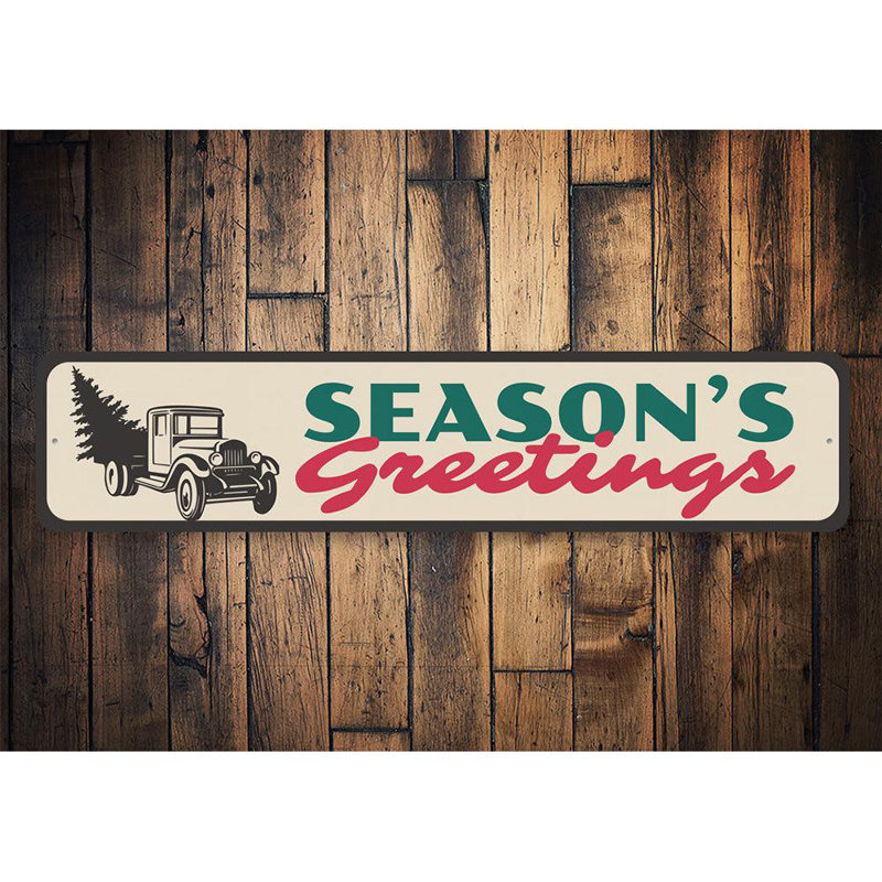 Signe d'arbre en bois Season's Greetings, H 6 po x l 24 po x P 0,06 po