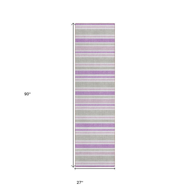 Tapis extérieur lavable antidérapant à rayures mauves et blanches 2 pi x 8 pi