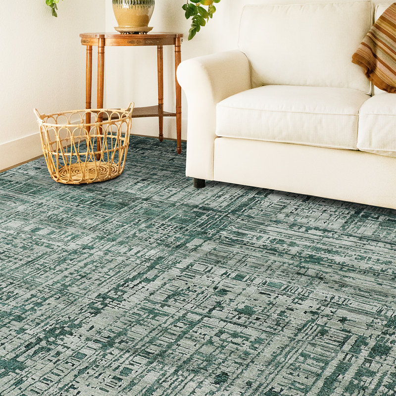 Abstract Area Rug in Green, Rectangle 2' x 3', Wool
