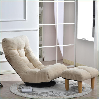 Fauteuil inclinable Lazy - dossier réglable Appui-tête, base rotative à 360 ° pour adultes / enfants | Blanc | Courbé
