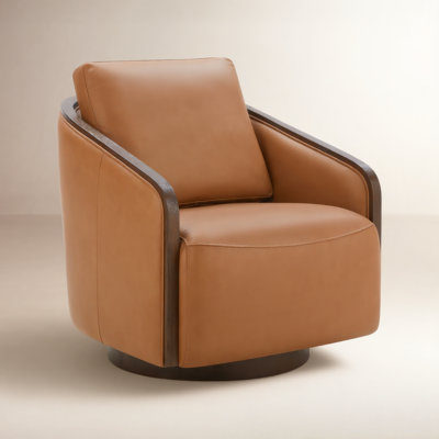Nieve Genuine Leather Swivel Barrel Chair