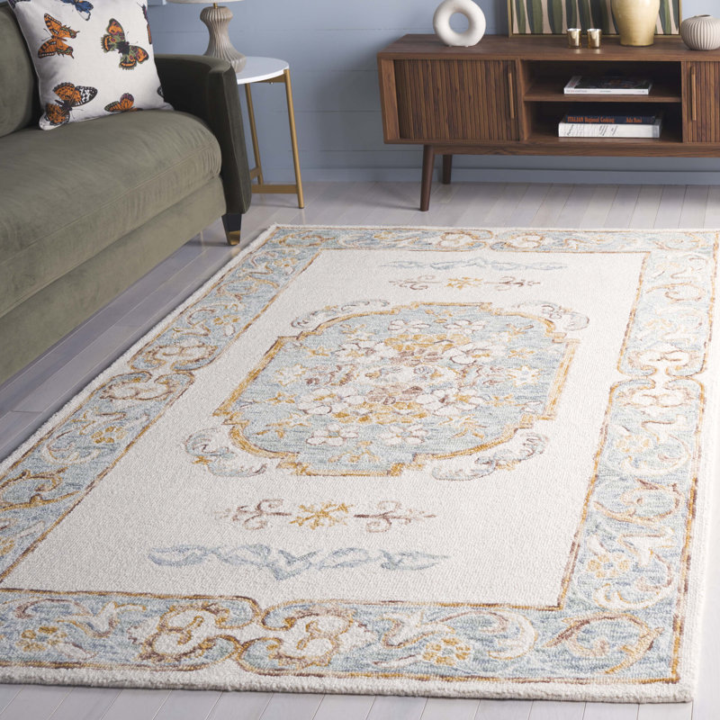 Hand Tufted Wool Cotton Floral Rug, Rectangle 5' x 8'