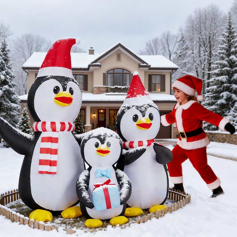Décoration gonflable de Noël famille de pingouins éclairée 6 pi