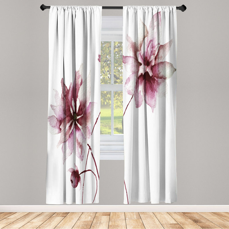 Microfiber Floral Semi-Sheer Rod Pocket Curtain Panels, 28" W x 63" L, Violet