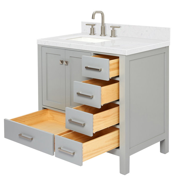 36'' Single Bathroom Vanity with Top, Gray, Brushed Nickel