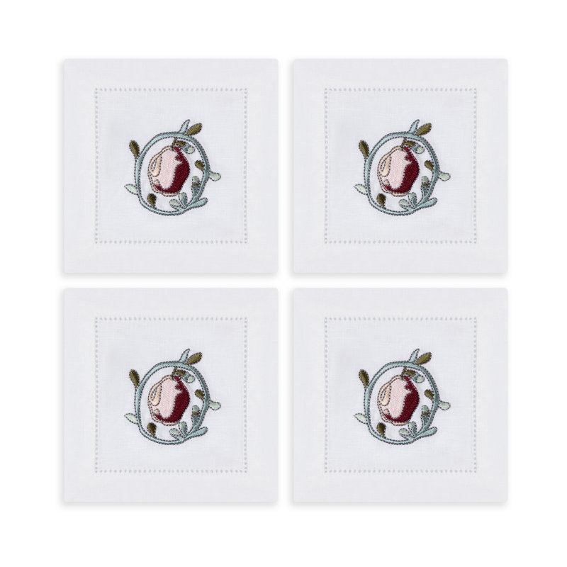 Fruit Motif Embroidered Linen Cocktail Napkins