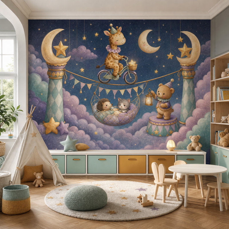 Papier peint étoiles et lune, 200"x120", Peel and Stick