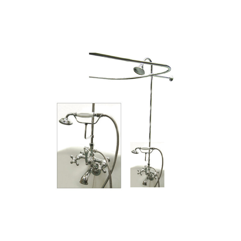 Kingston Brass Vintage Three-Handle 2-Hole Tub Wall Mount Clawfoot Tub Faucet Package with Shower Enclosure and Hand Shower