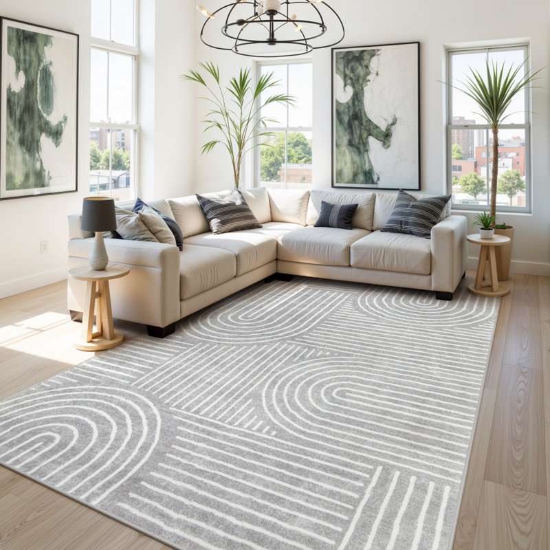  Tapis de chambre à coucher moelleux abstrait antidérapant pour salon, Rectangle 6 pi x 9 pi