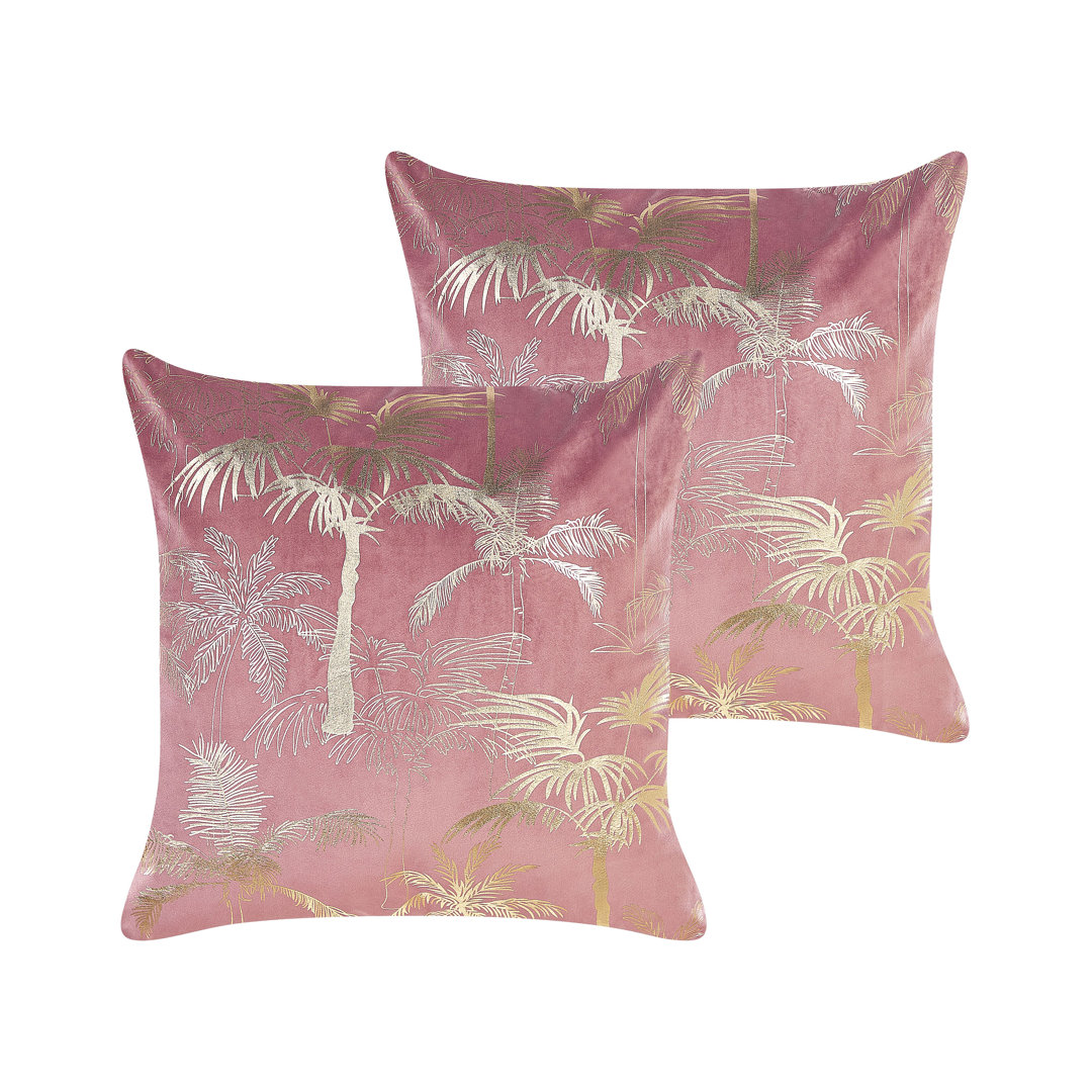 2er-Set Samtkissen mit Palmenmotiv 45 x 45 cm Rosa Aleeccia