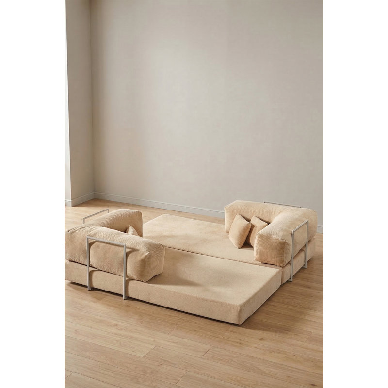 Canapé modulaire en L beige avec assise basse, Beige