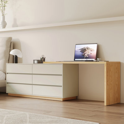 Home Office Desk with 6 Drawers, Extending L-Shape Design in Oak and Light Grey Fast Dispatch From UK Warehouse – Dispatched Within 2 Days