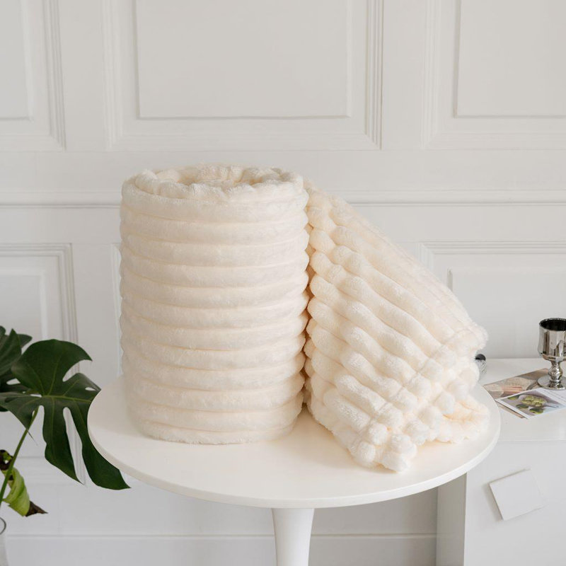 Machine Woven Throw Blanket, Cream, 200cm x 150cm