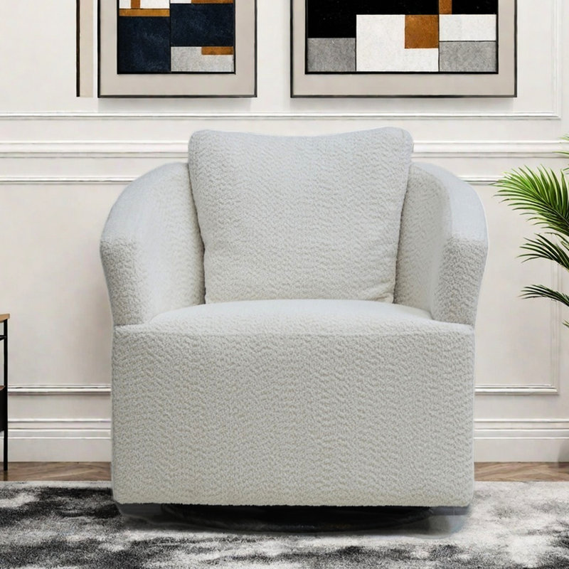 Chaise d'appoint pivotante 360 avec dossier rembourré, siège d'appoint rotatif beige, fauteuil en velours A Chic Home Decor