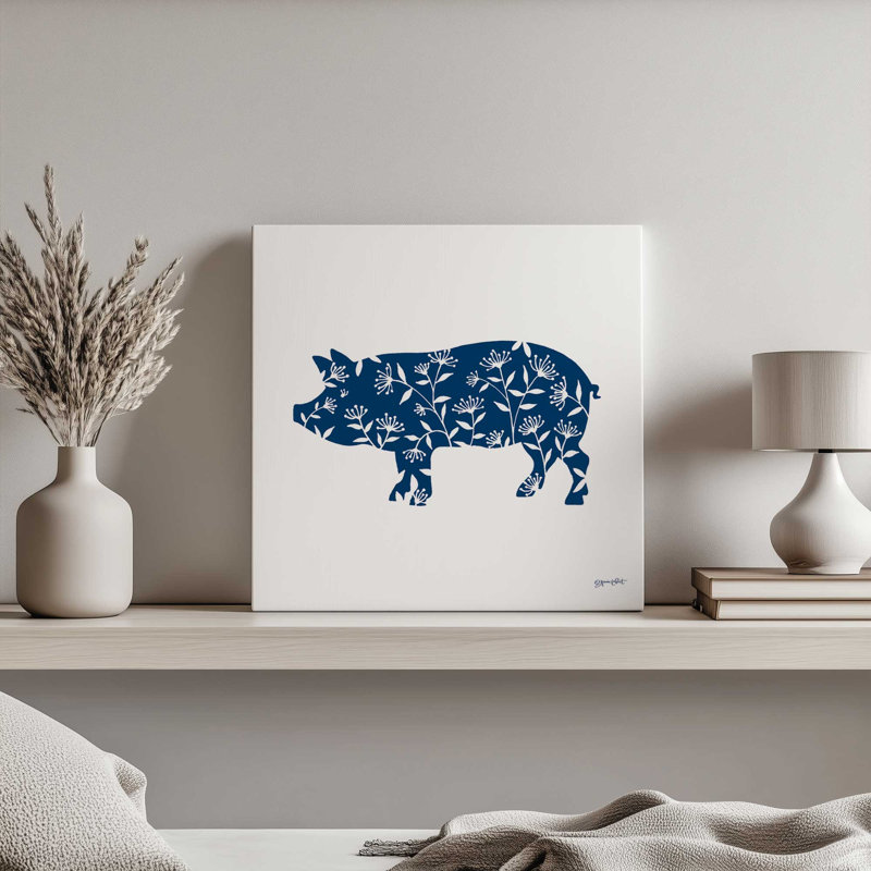 Art floral cochon par Annie Lapoint, Toile non encadrée, 36 W x 36 H, Ne s’applique pas