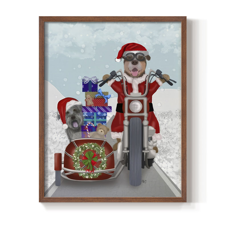 «Christmas Mutts Christmas Chopper», reproduction encadrée - bois massif, H 11 po x l 9 po, Cadre noyer