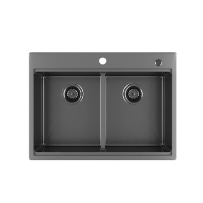 Évier 33 po à double cuve en acier inoxydable - Noir de calibre 16 avec fonction d'angle R10 Cuisine encastrée de 33 po
