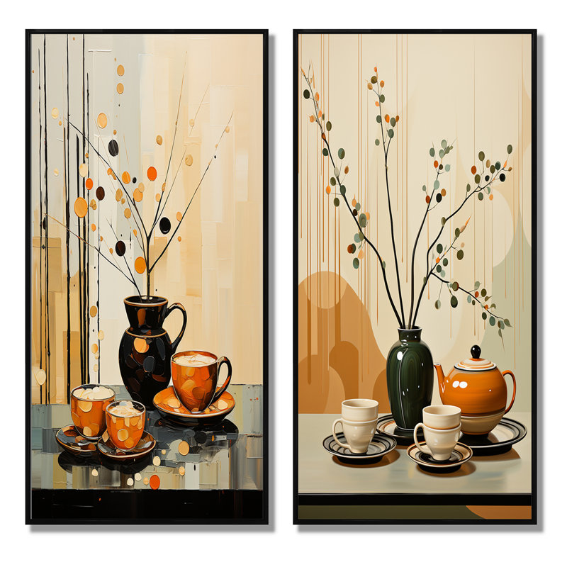 «Coffee Tea Cafe Points» 2 pièces, Cadre noir, H 32 po x l 32 po