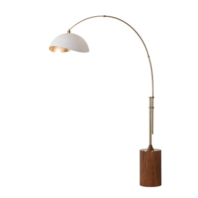 Lampe Tambo Luna 92 po - Laiton vieilli, base en bois de noyer foncé, blanc mat / feuille d'or, à intensité variable, ampoule incluse
