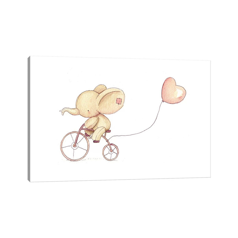 Cute Elephant Riding A Bike I by Mike Koubou - Wrapped Canvas Gallery-Wrapped Canvas Giclée, 20.32 cm H x 30.48 cm W