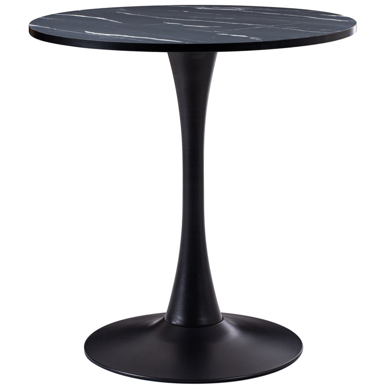 Round Metal Base Dining Table, Black, Black Marble