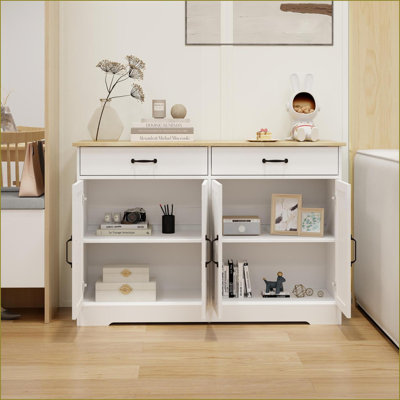 Armoires, buffet de rangement blanc cassé 47,95 po avec 2 tiroirs et 4 portes pour le salon / la salle à manger | Bois aggloméré | Cuisine