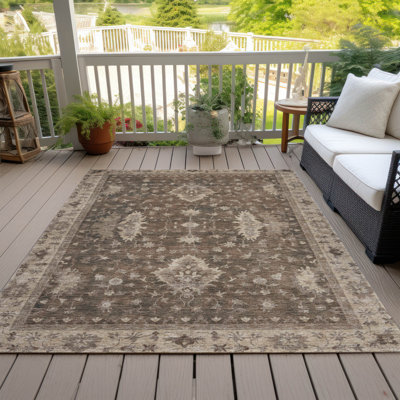 Machine Washable Indoor/Outdoor Xhevrie Brown Rug